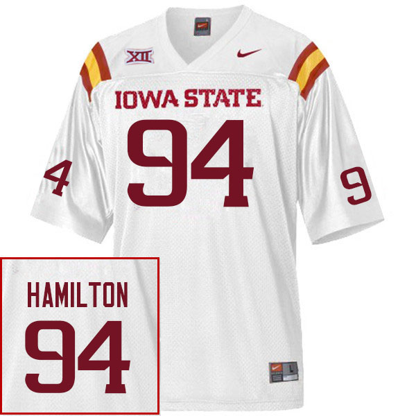 Men #94 Xavier Hamilton Iowa State Cyclones College Football Jerseys Stitched Sale-White